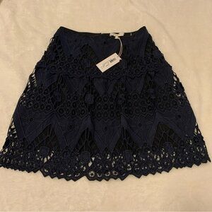 Mika Mindel Calin Skirt Prussian Party Embroidered Lattice Midnight Blue NWT-XS.